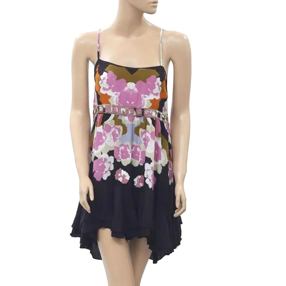 Intimately Free People Sweet Lucy Slip Mini Dress Printed Beach Tiered XS 287989